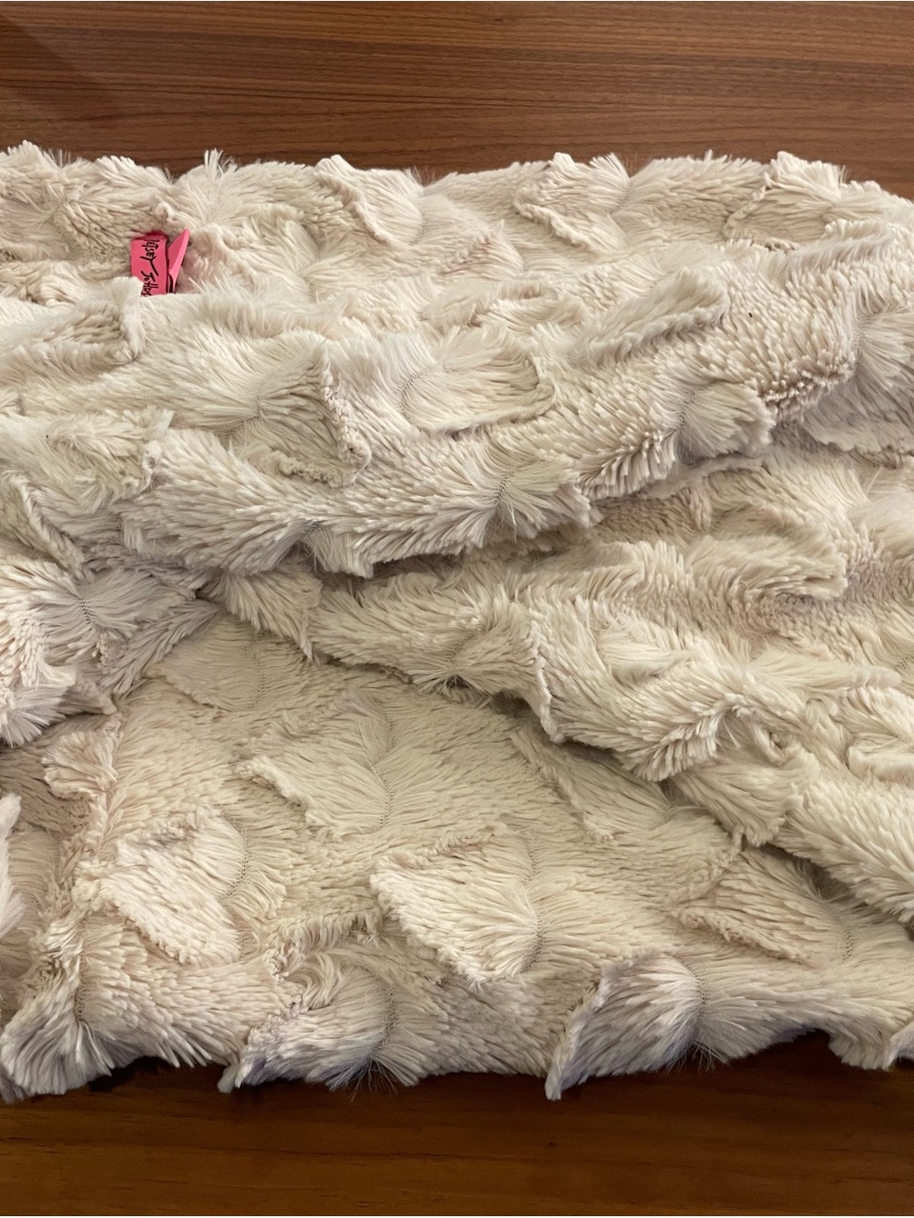 Betsey Johnson Cream Faux Fur Throw Blanket